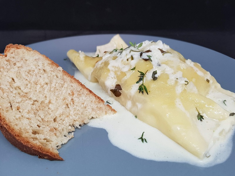 Cannelloni med spinat og hellefisk