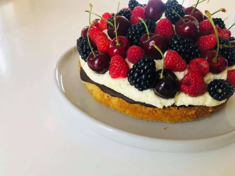 Mazarintærte med frugt