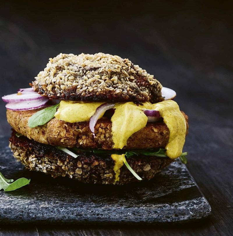 Vegetarburger med portobelle og kikærtebøf